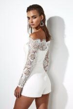 Celino Women's sexy Long Sleeve Off Shoulder White Floral Lace Mini Dress - Celino Corp.