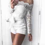 Celino Women's sexy Long Sleeve Off Shoulder White Floral Lace Mini Dress - Celino Corp.