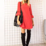 Celino Women's Ruffle Three Quarter Sleeve O Neck Red Mini Dress