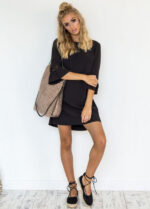 Celino Women's Ruffle Three Quarter Sleeve O Neck Jet Black Mini Dress - Image 3