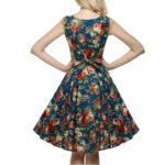 Celino Women's Vintage Boat Neck Non Sleeve Floral Printed BlueTea Dress - Celino Corp.