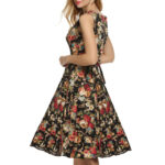 Celino Women's Vintage Boat Neck Non Sleeve Floral Printed Black Tea Dress - Celino Corp.