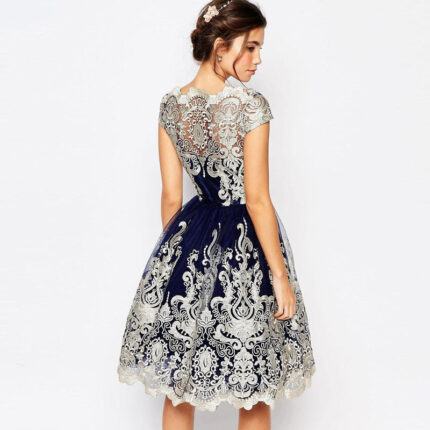 Celino Women's Short Sleeve Floral Lace Blue Mini Dress - Celino Corp.