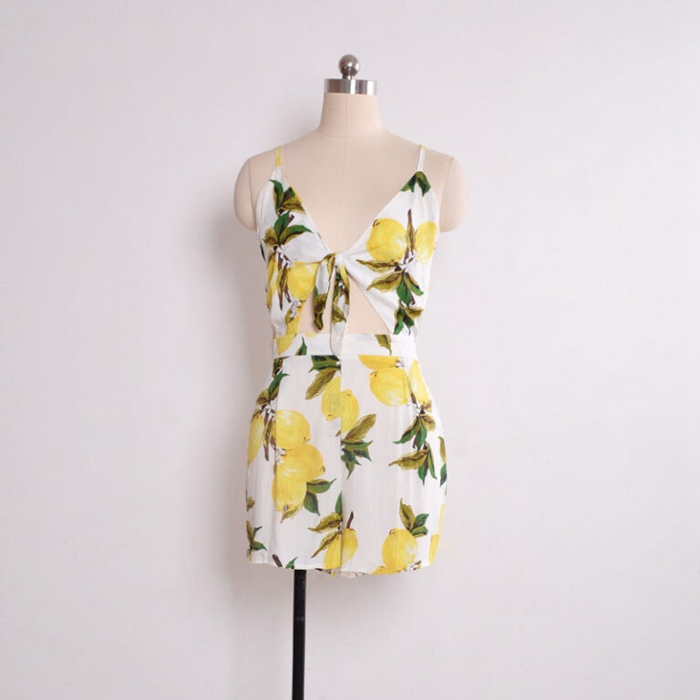 Celino Women's Summer Beach Lemon Printed Spaghetti Strap Short Jumpsuit - Celino Corp.