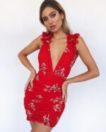 Celino Women's Deep V-neck Floral Print Tight Pack Hip Summer Beach Mini Dress - Celino Corp.
