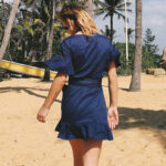 Celino Women's Deep V-Neck Solid Blue Ruffle Sleeve Summer Mini Dress - Image 4