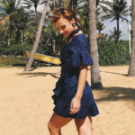 Celino Women's Deep V-Neck Solid Blue Ruffle Sleeve Summer Mini Dress - Image 5