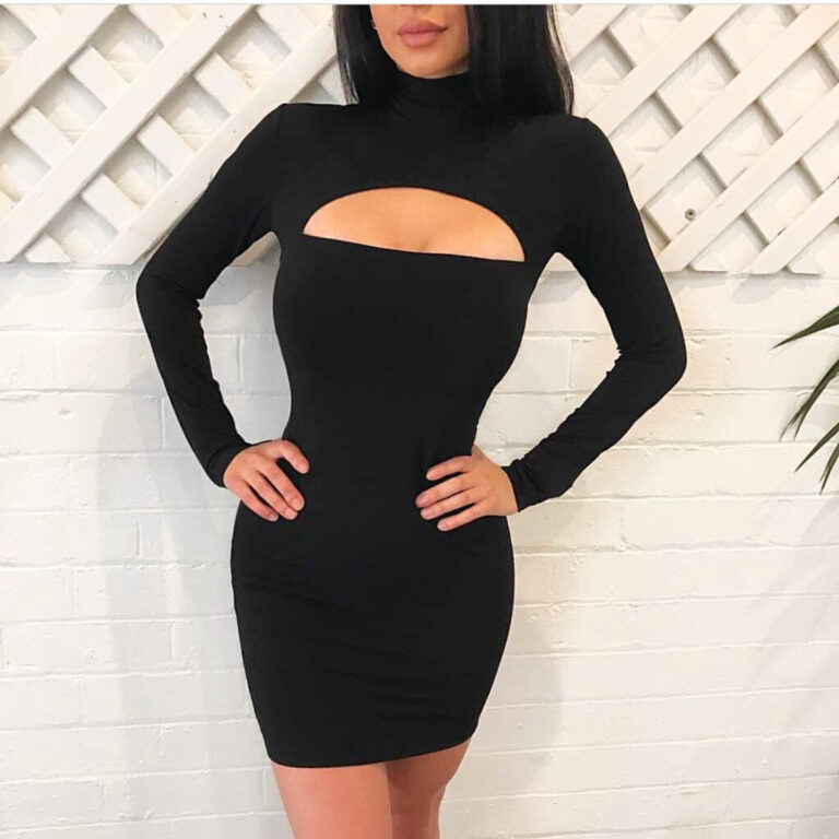 Celino Women Cocktail  Long Sleeve Above Knee-Length Black Bodycon Dress - Celino Corp.