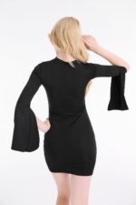 Celino Women's Elegant Sexy Black Flare Sleeve V-Neck Mini Dress - Image 4