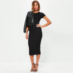 Celino Women Round-Neck Short Sleeve Party Club Bodycon Black Midi Dress - Image 4