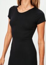 Celino Women Round-Neck Short Sleeve Party Club Bodycon Black Midi Dress - Image 2