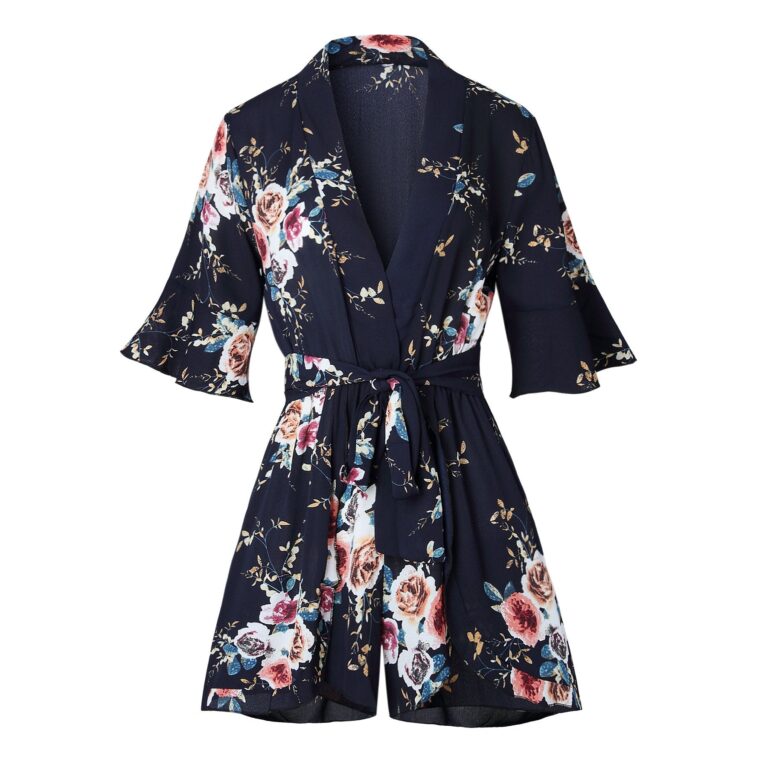 Celino Women Navy Blue Floral V-Neck Short Sleeve Party Club Mini Dress - Celino Corp.