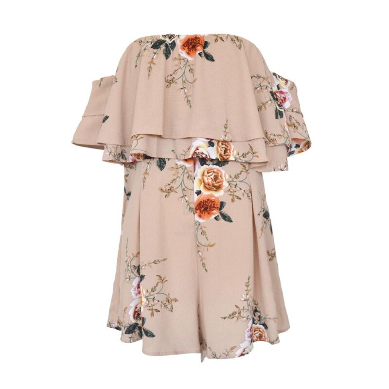 Celino Women Apricot Floral Print Off Shoulder Short Sleeve Mini Dress - Celino Corp.