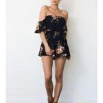 Celino Women Navy Blue Floral Print Off Shoulder Short Sleeve Mini Dress