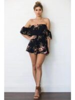 Celino Women Navy Blue Floral Print Off Shoulder Short Sleeve Mini Dress - Image 2