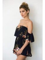 Celino Women Navy Blue Floral Print Off Shoulder Short Sleeve Mini Dress - Image 3