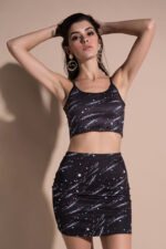 Celino Women's Sexy Black Shooting Star Round Neck Mini Dress - Celino Corp.