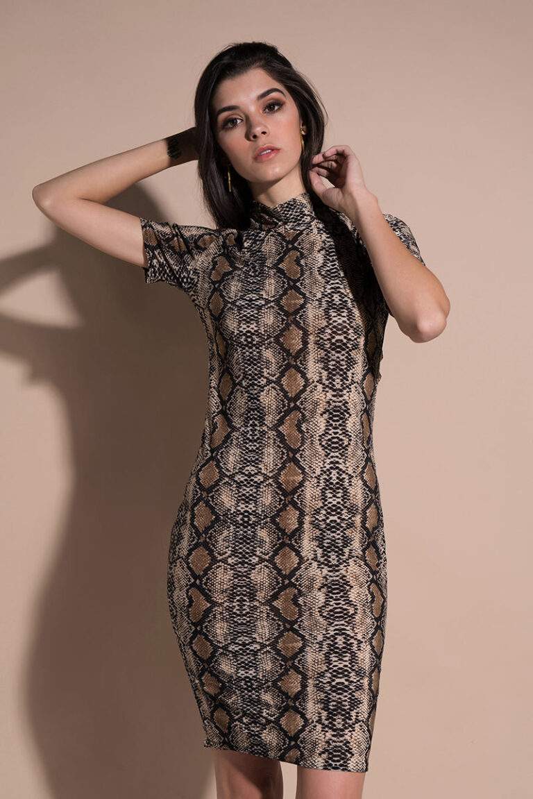 Celino Women's Sexy Brown Snake Skin Mini Dress - Celino Corp.