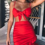 Celino Women's Sexy Red Sleeveless Deep Neck Mini Dress