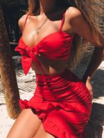 Celino Women's Sexy Red Sleeveless Deep Neck Mini Dress - Image 3