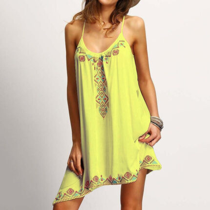 Celino Women's Sexy Yellow Sleeveless Deep Neck Mini Dress - Celino Corp.