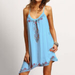 Celino Women's Sexy Light Blue Sleeveless Deep Neck Mini Dress - Celino Corp.