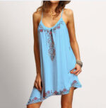 Celino Women's Sexy Light Blue Sleeveless Deep Neck Mini Dress - Celino Corp.