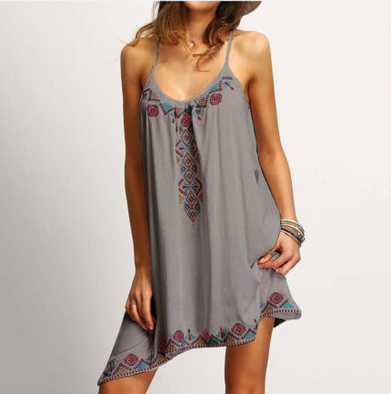 Celino Women's Sexy Gray Sleeveless Deep Neck Mini Dress - Celino Corp.