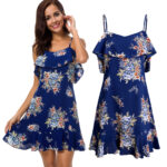 Celino Women's Sexy Blue Sleeveless Floral Deep V Neck Short Dress - Celino Corp.