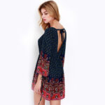Celino Women's Sexy Red And Black Long Sleeve Floral Deep V Neck Short Dress - Celino Corp.