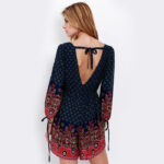 Celino Women's Sexy Red And Black Long Sleeve Floral Deep V Neck Short Dress - Celino Corp.