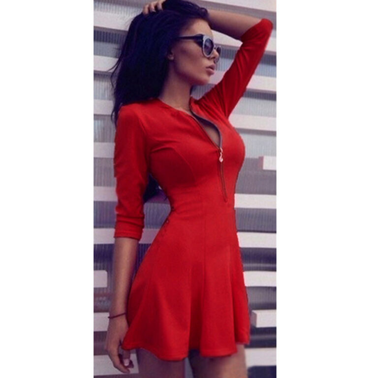 Celino Women's Sexy Red Quarter Sleeve Mini Dress - Celino Corp.