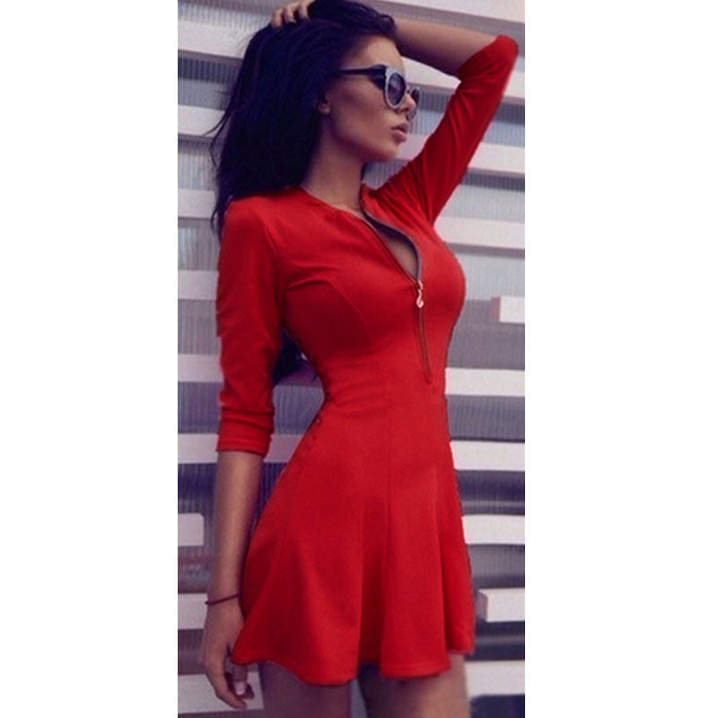 CEBDR248-red_2 Celino Women's Sexy Red Quarter Sleeve Mini Dress - Celino Corp.
