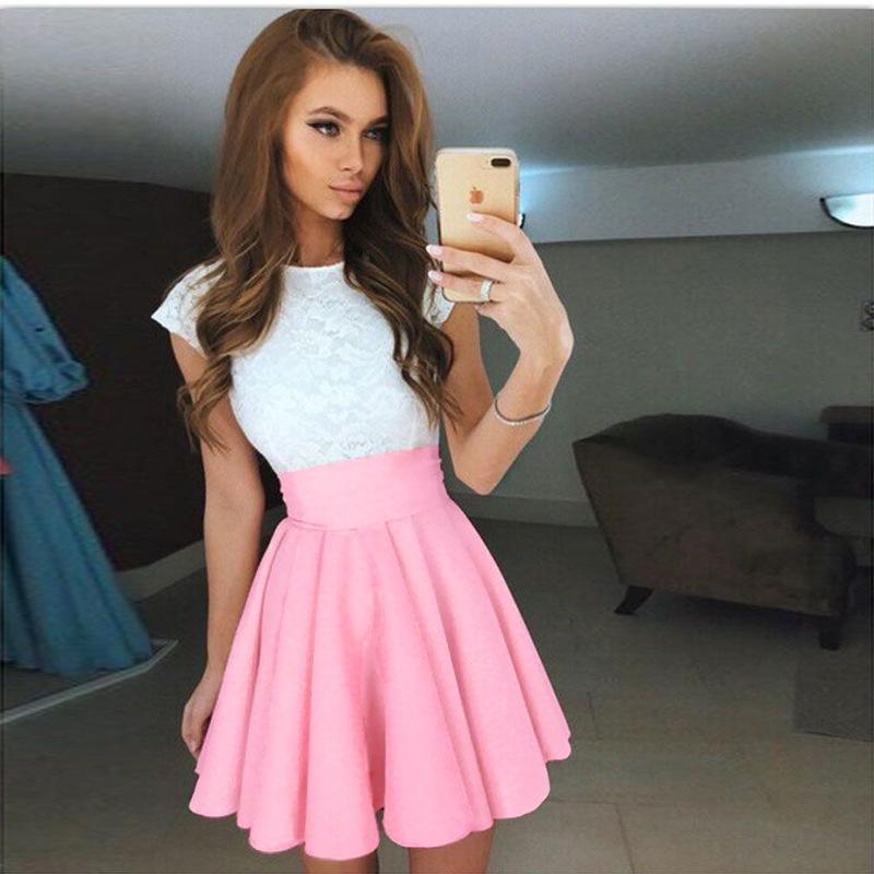 CEBDR271_1 Celino Women's White & Pink Color Cap Sleeve Slim Summer Wear Mini Skater Dress - Celino Corp.