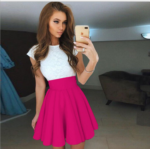 Celino Women's Rose Red Color Cap Sleeve Slim Summer Wear Mini Skater Dress