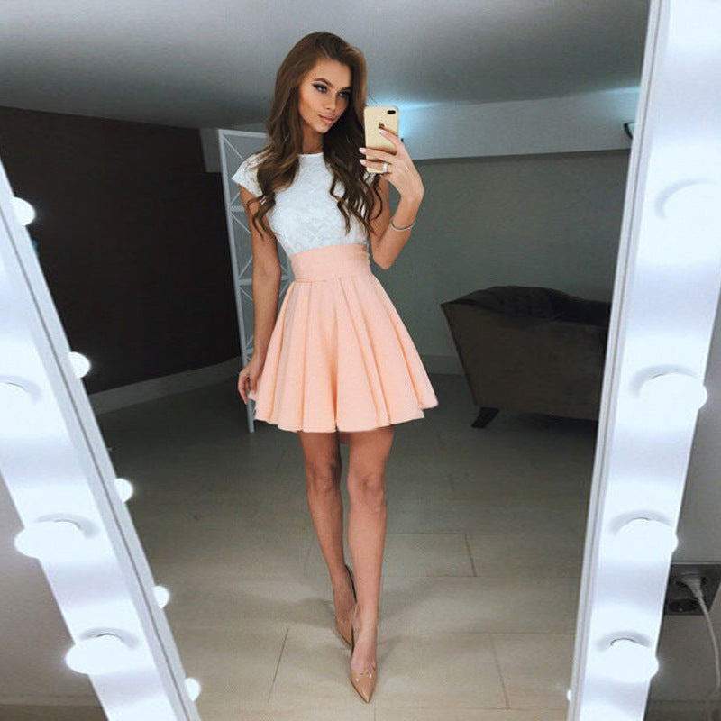 CEBDR274_1 Celino Women's Orange Color Cap Sleeve Slim Summer Wear Mini Skater Dress - Image 1