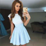 Celino Women's Light Blue Color Cap Sleeve Slim Summer Wear Mini Skater Dress
