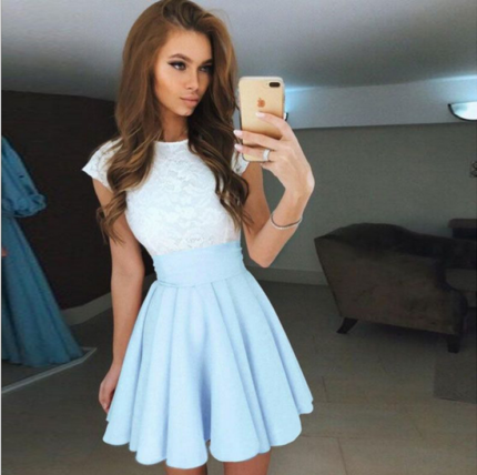 Celino Women's Light Blue Color Cap Sleeve Slim Summer Wear Mini Skater Dress