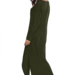 Celino Ladies Green Casual Forking V-Neck Loose Solid Long Cotton Autumn Dresses - Celino Corp.