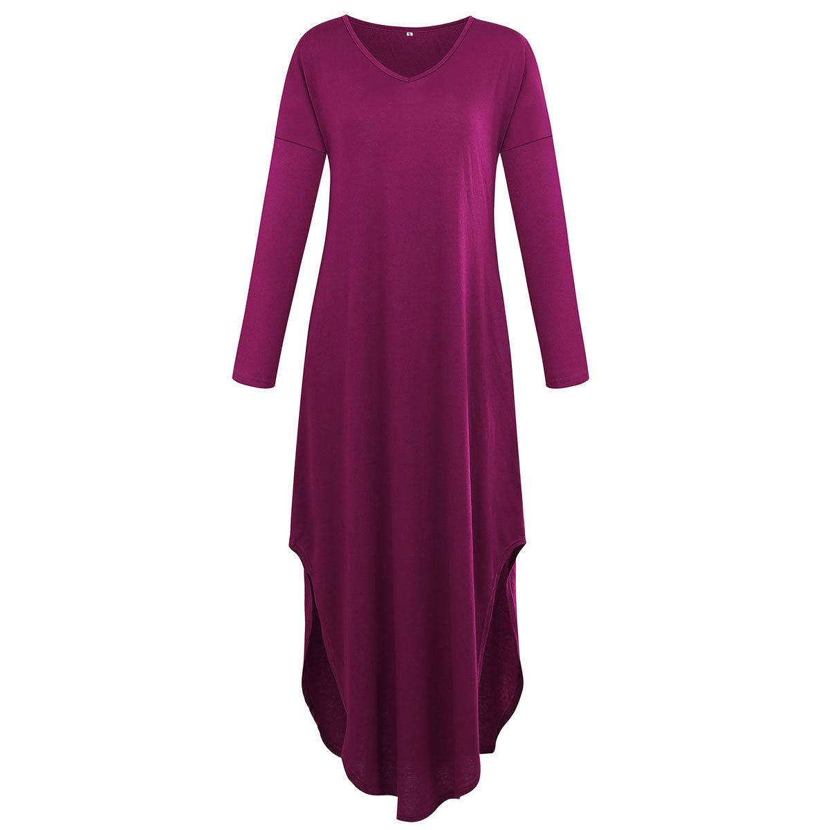 CEBDR301_1 Celino Ladies Pink Casual Forking V-Neck Loose Solid Long Cotton Autumn Dresses - Celino Corp.