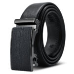 Black Adjustable Ratchet Slide Buckle Belt for Men - Genuine Leather Automatic Belt with No Holes - Celino Corp.