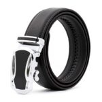 Black & Silver Adjustable Ratchet Slide Buckle Belt for Men - Genuine Leather Automatic Belt with No - Celino Corp.