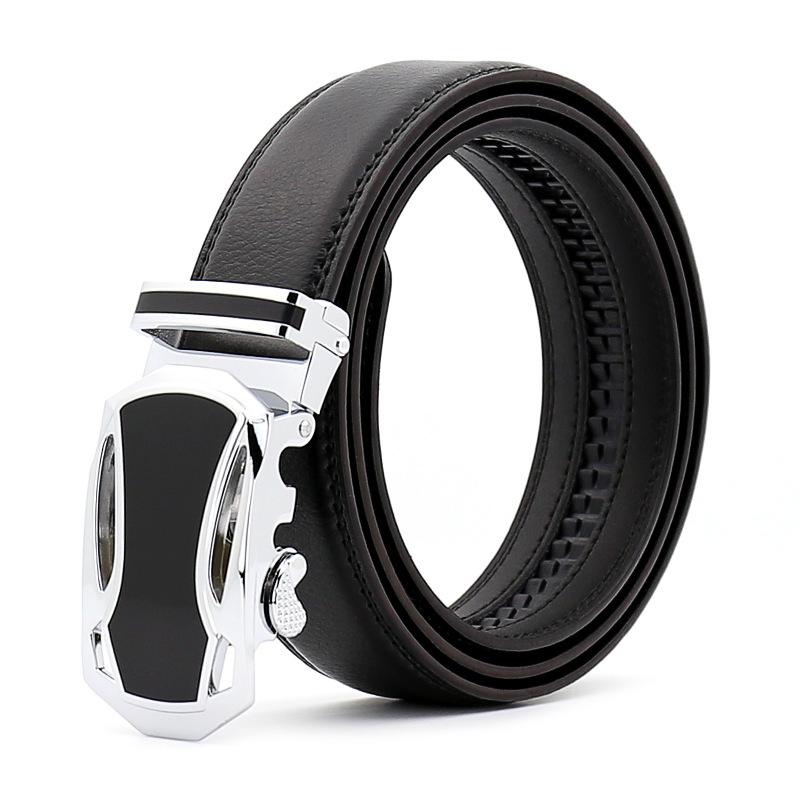 CEBL003 Black & Silver Adjustable Ratchet Slide Buckle Belt for Men - Genuine Leather Automatic Belt with No - Celino Corp.