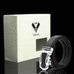 Black & Silver Adjustable Ratchet Slide Buckle Belt for Men - Genuine Leather Automatic Belt with No - Celino Corp.