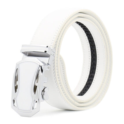Automatic Leather Adjustable Ratchet Slide Buckle Belt for Men Made in Europe[CEBL004 - White]