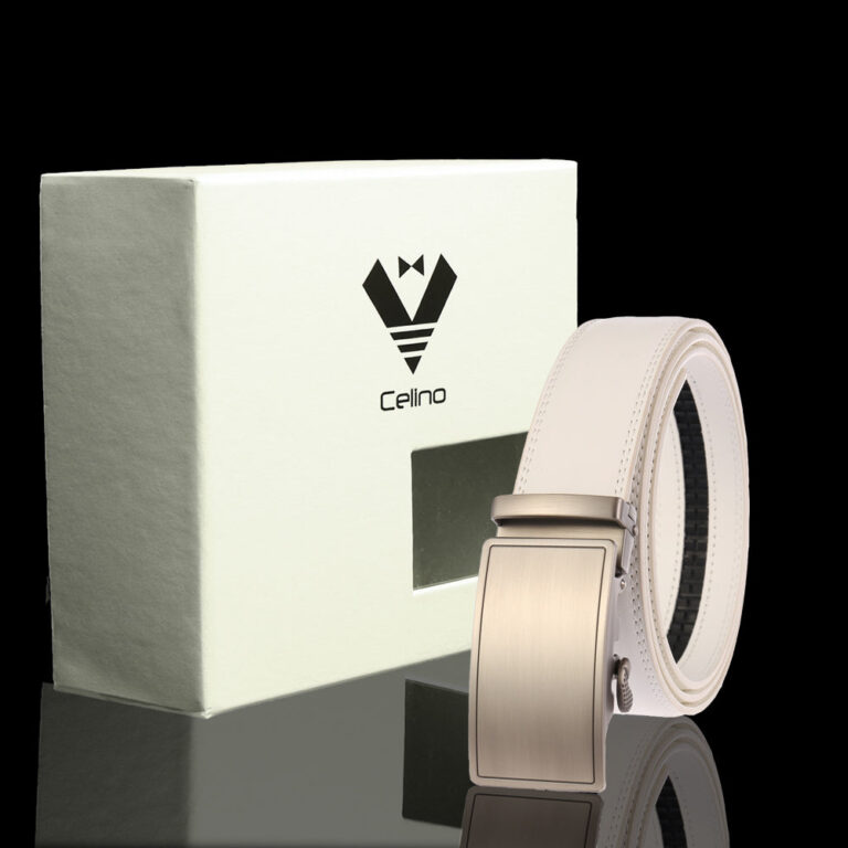 Silver Adjustable Ratchet Slide Buckle Belt for Men - Genuine Leather Automatic Belt with No - Celino Corp.