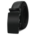 Black Adjustable Ratchet Slide Buckle Belt for Men - Genuine Leather Automatic Belt with No Holes