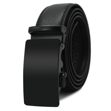 Black Adjustable Ratchet Slide Buckle Belt for Men - Genuine Leather Automatic Belt with No Holes