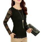 Black Women's Long Sleeve  Black Casual V-Neck Floral Printing T-Shirt Tops