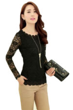 Black Women's Long Sleeve  Black Casual V-Neck Floral Printing T-Shirt Tops